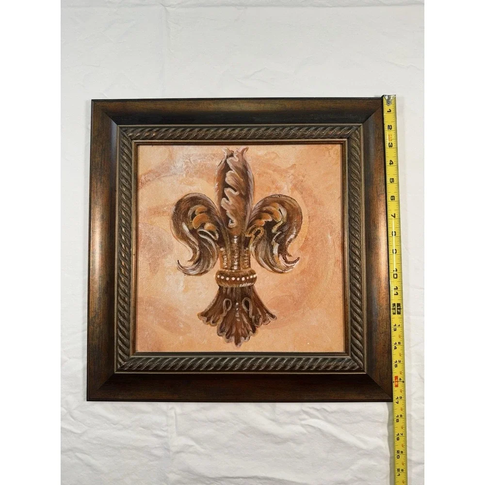 Framed‎ Fleur De Lis Wall Art New Orleans Style Rustic Decor Brown Gold